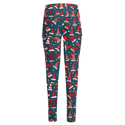 Christmas Santa Hats Pattern Print High-Waisted Pocket Leggings