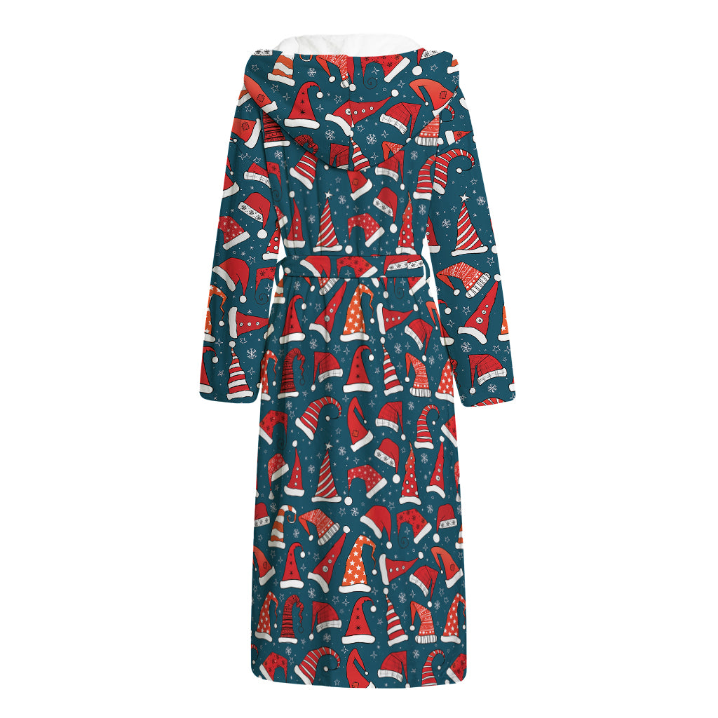 Christmas Santa Hats Pattern Print Hooded Bathrobe