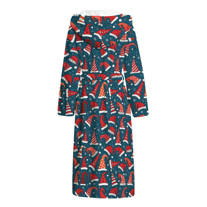 Christmas Santa Hats Pattern Print Hooded Bathrobe