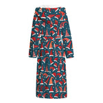 Christmas Santa Hats Pattern Print Hooded Bathrobe