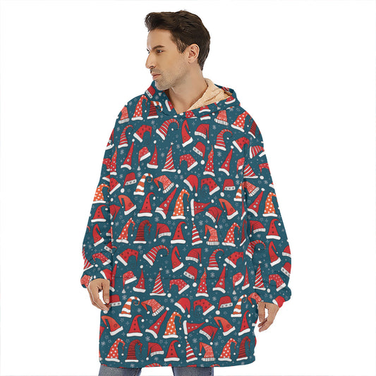Christmas Santa Hats Pattern Print Hoodie Blanket