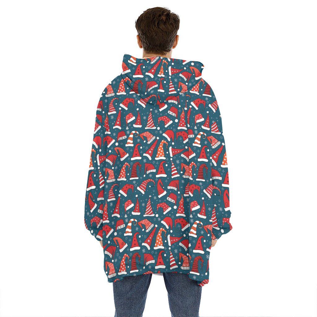Christmas Santa Hats Pattern Print Hoodie Blanket