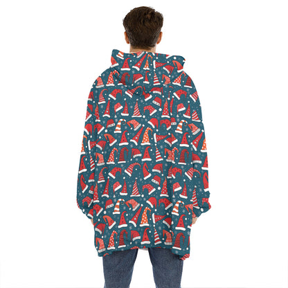 Christmas Santa Hats Pattern Print Hoodie Blanket