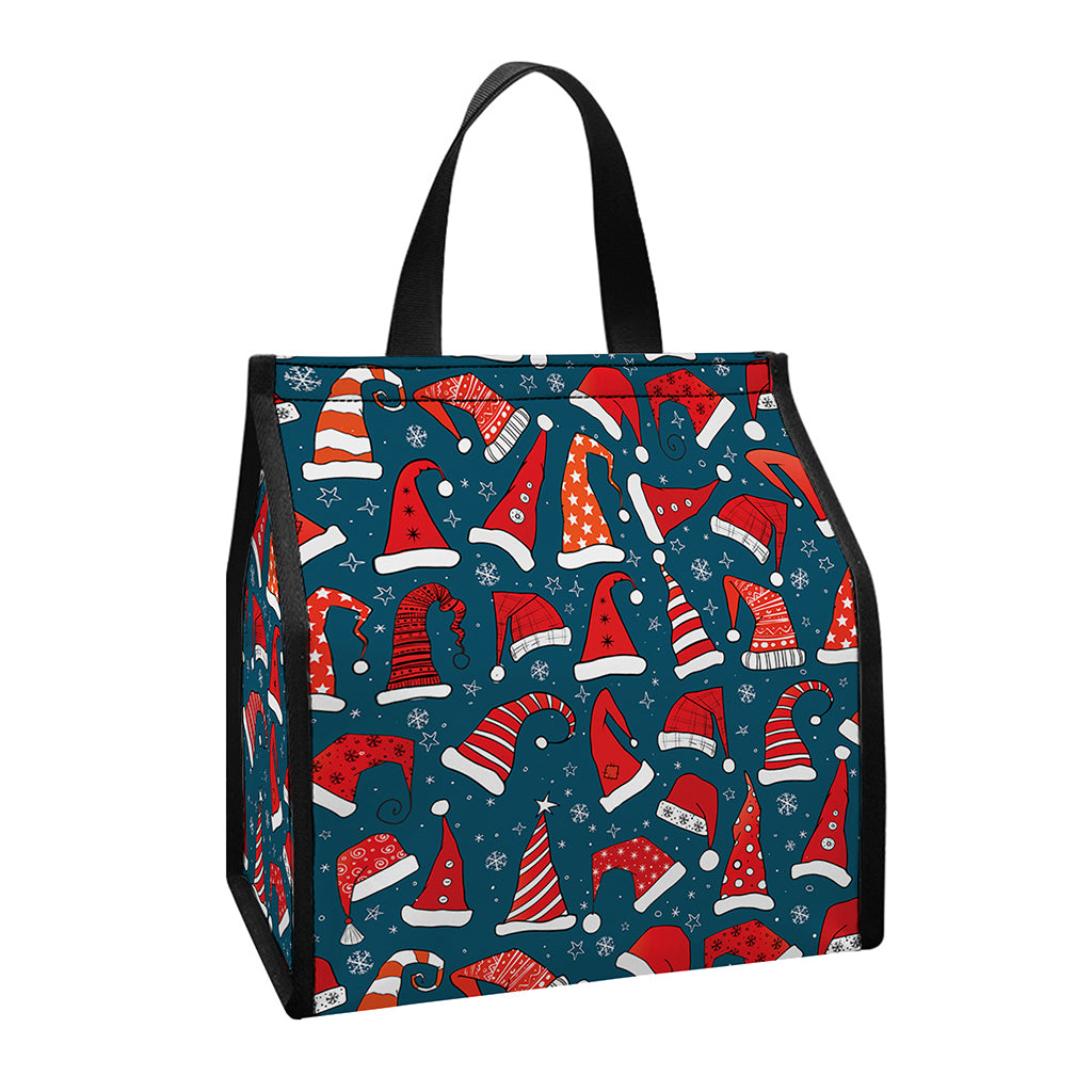 Christmas Santa Hats Pattern Print Insulated Lunch Tote