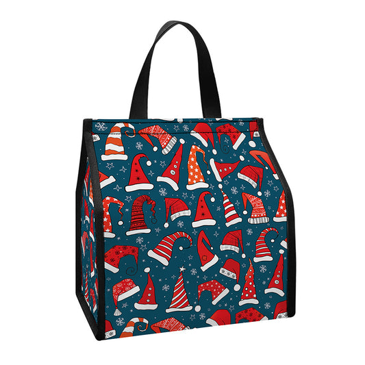 Christmas Santa Hats Pattern Print Insulated Lunch Tote
