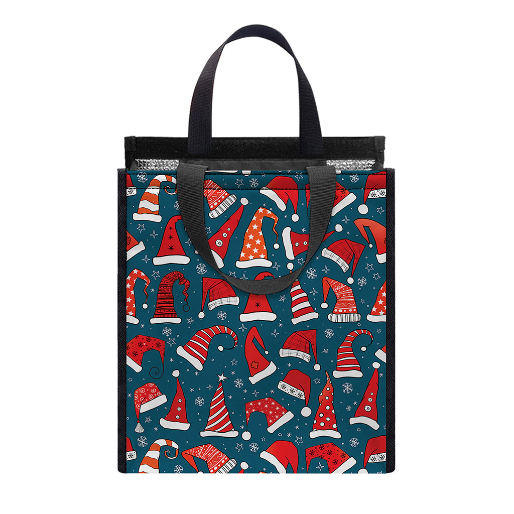 Christmas Santa Hats Pattern Print Insulated Lunch Tote