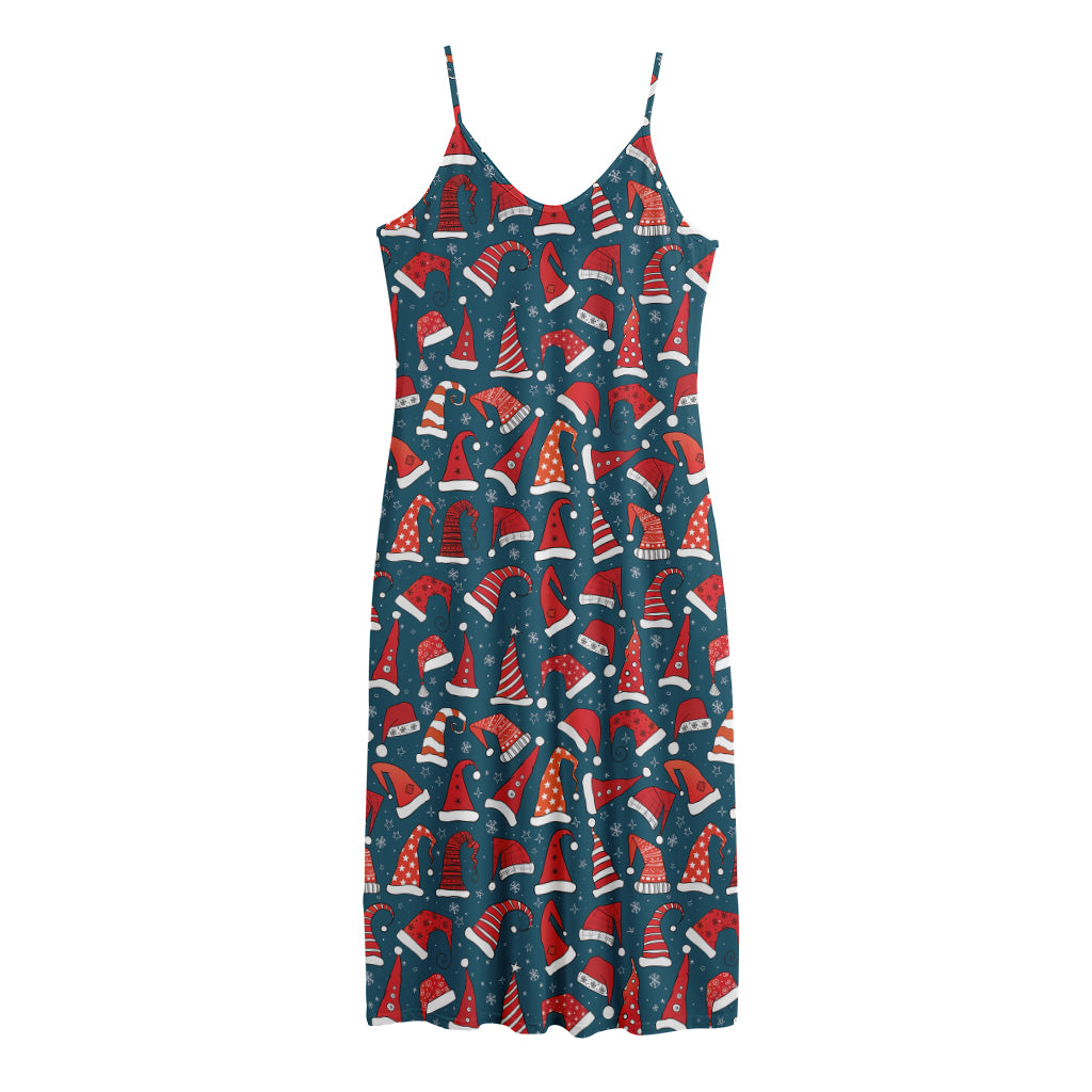 Christmas Santa Hats Pattern Print Jersey Midi Cami Dress