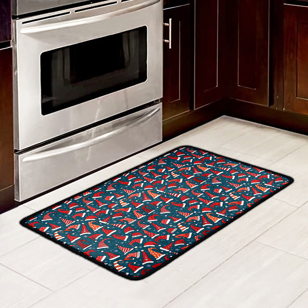 Christmas Santa Hats Pattern Print Kitchen Mat