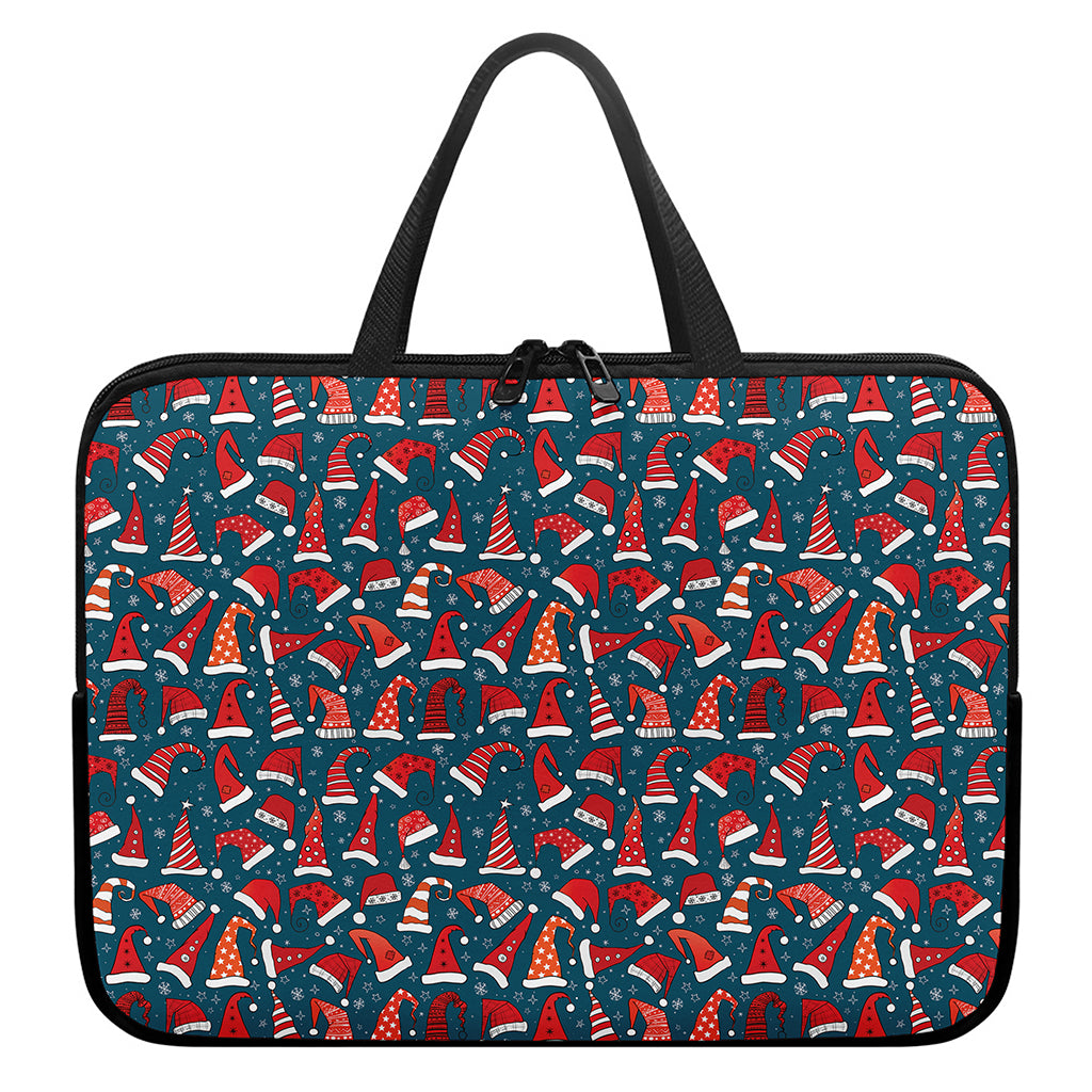 Christmas Santa Hats Pattern Print Laptop Sleeve With Handle