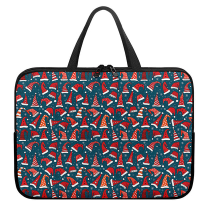 Christmas Santa Hats Pattern Print Laptop Sleeve With Handle