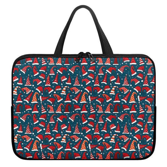 Christmas Santa Hats Pattern Print Laptop Sleeve With Handle