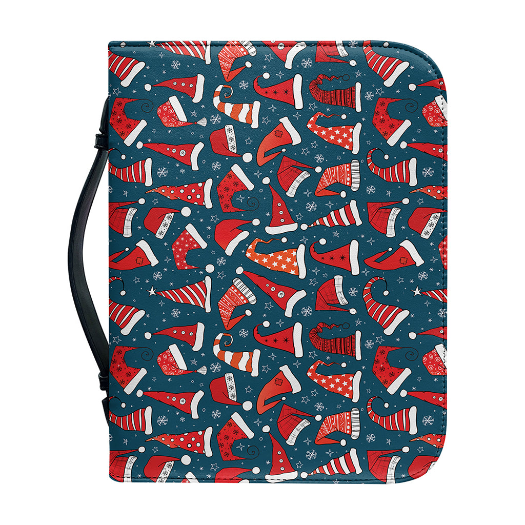 Christmas Santa Hats Pattern Print Leather Bible Cover