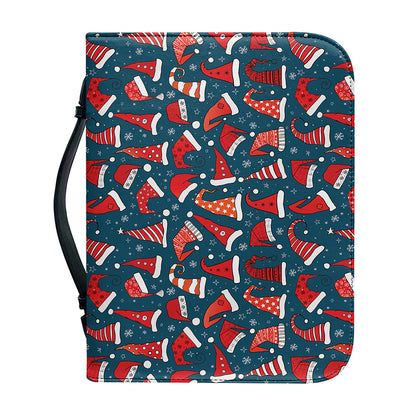Christmas Santa Hats Pattern Print Leather Bible Cover