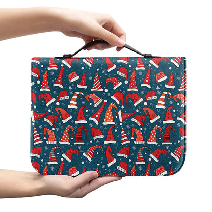 Christmas Santa Hats Pattern Print Leather Bible Cover