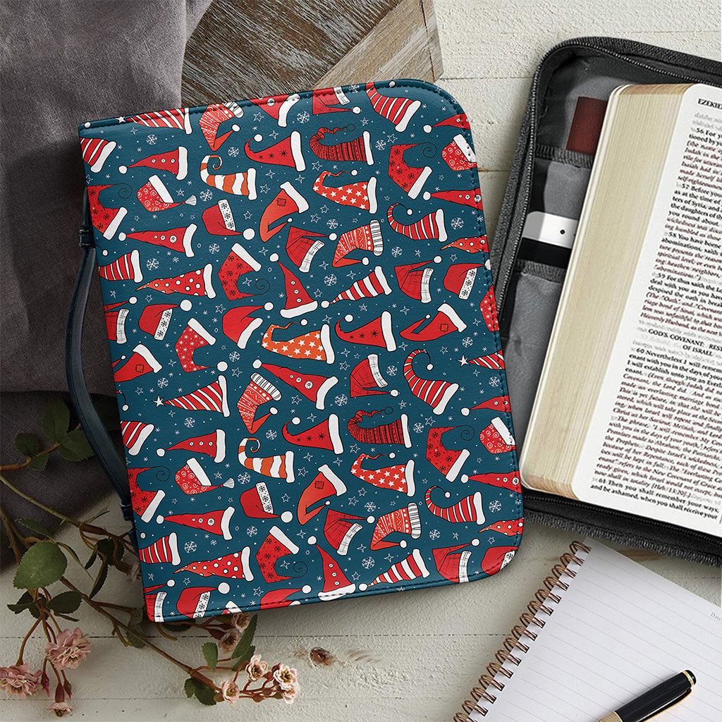 Christmas Santa Hats Pattern Print Leather Bible Cover