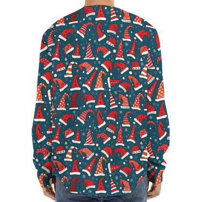 Christmas Santa Hats Pattern Print Long Sleeve Baseball Jersey