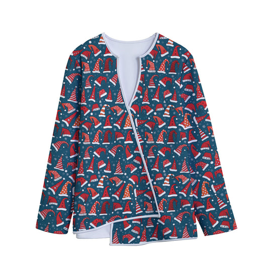 Christmas Santa Hats Pattern Print Long Sleeve Short Coat
