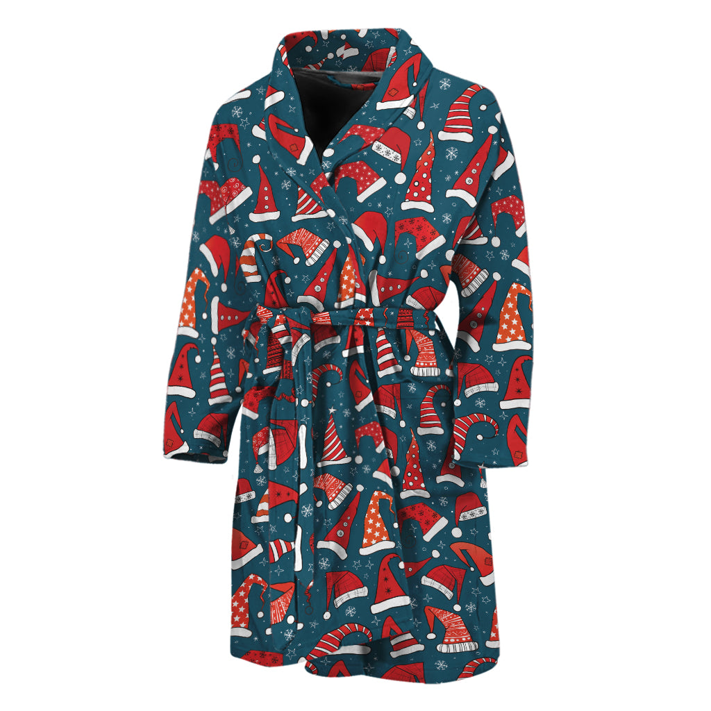 Christmas Santa Hats Pattern Print Men's Bathrobe