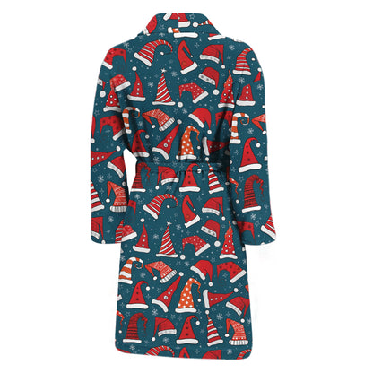 Christmas Santa Hats Pattern Print Men's Bathrobe
