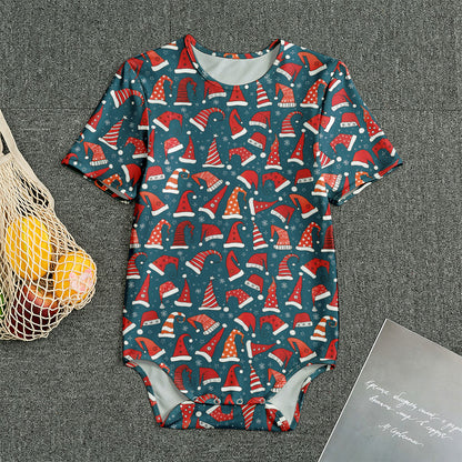 Christmas Santa Hats Pattern Print Men's Bodysuit