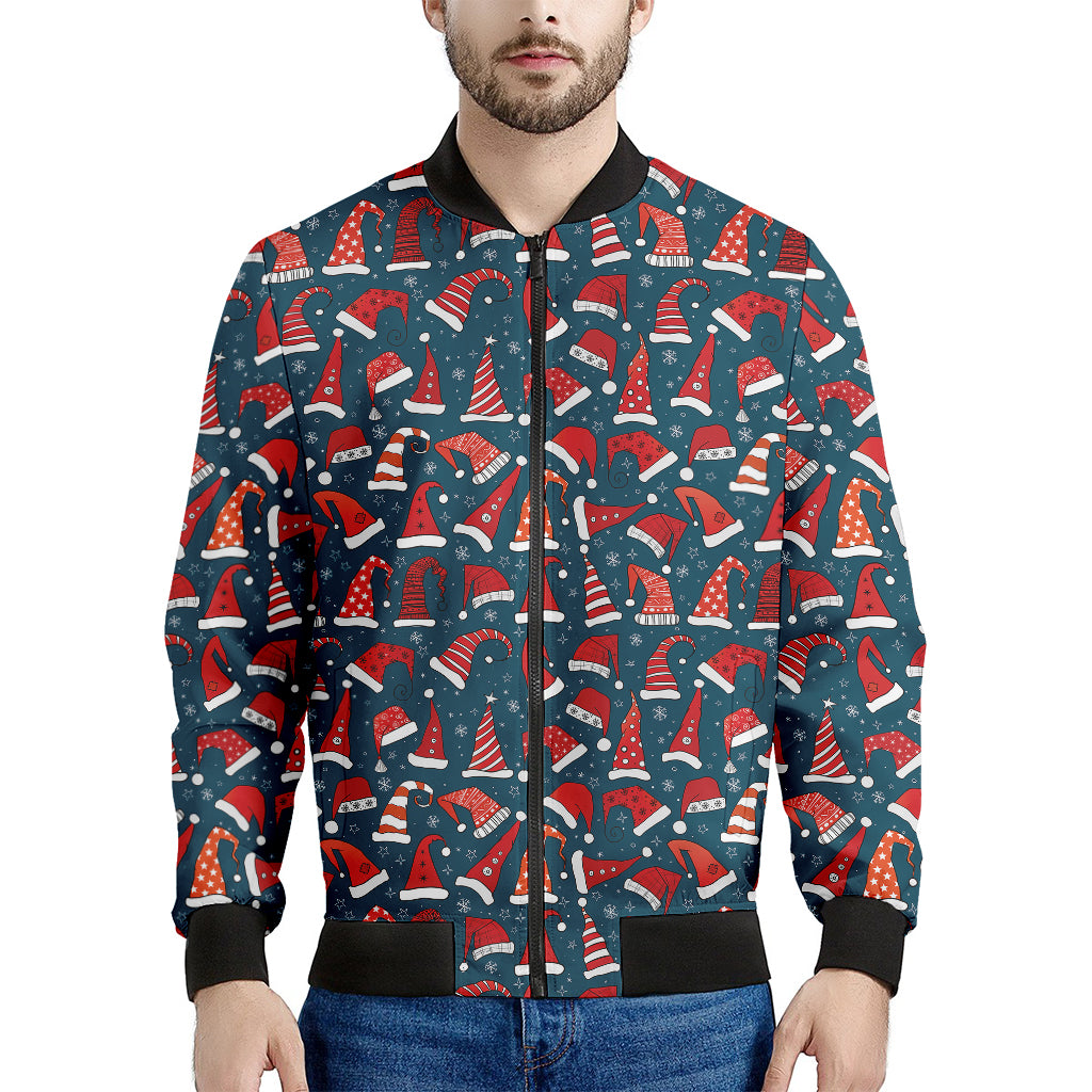 Christmas Santa Hats Pattern Print Men's Bomber Jacket