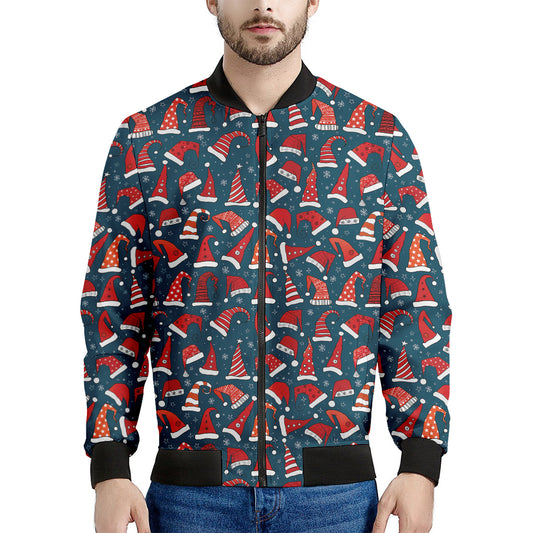 Christmas Santa Hats Pattern Print Men's Bomber Jacket