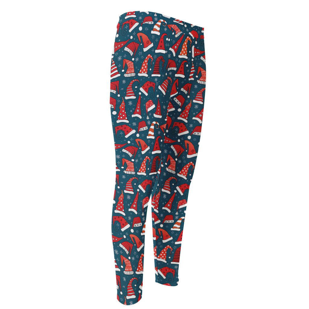 Christmas Santa Hats Pattern Print Men's Compression Pants