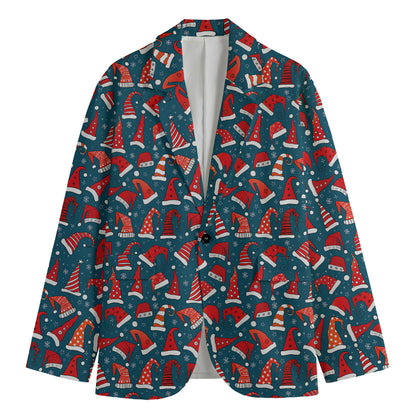 Christmas Santa Hats Pattern Print Men's Cotton Blazer
