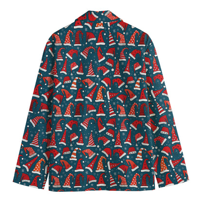 Christmas Santa Hats Pattern Print Men's Cotton Blazer