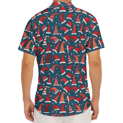 Christmas Santa Hats Pattern Print Men's Deep V-Neck Shirt