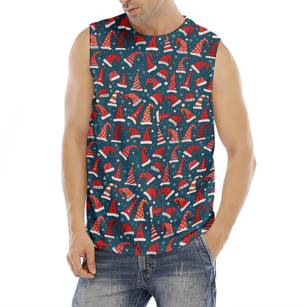 Christmas Santa Hats Pattern Print Men's Fitness Tank Top