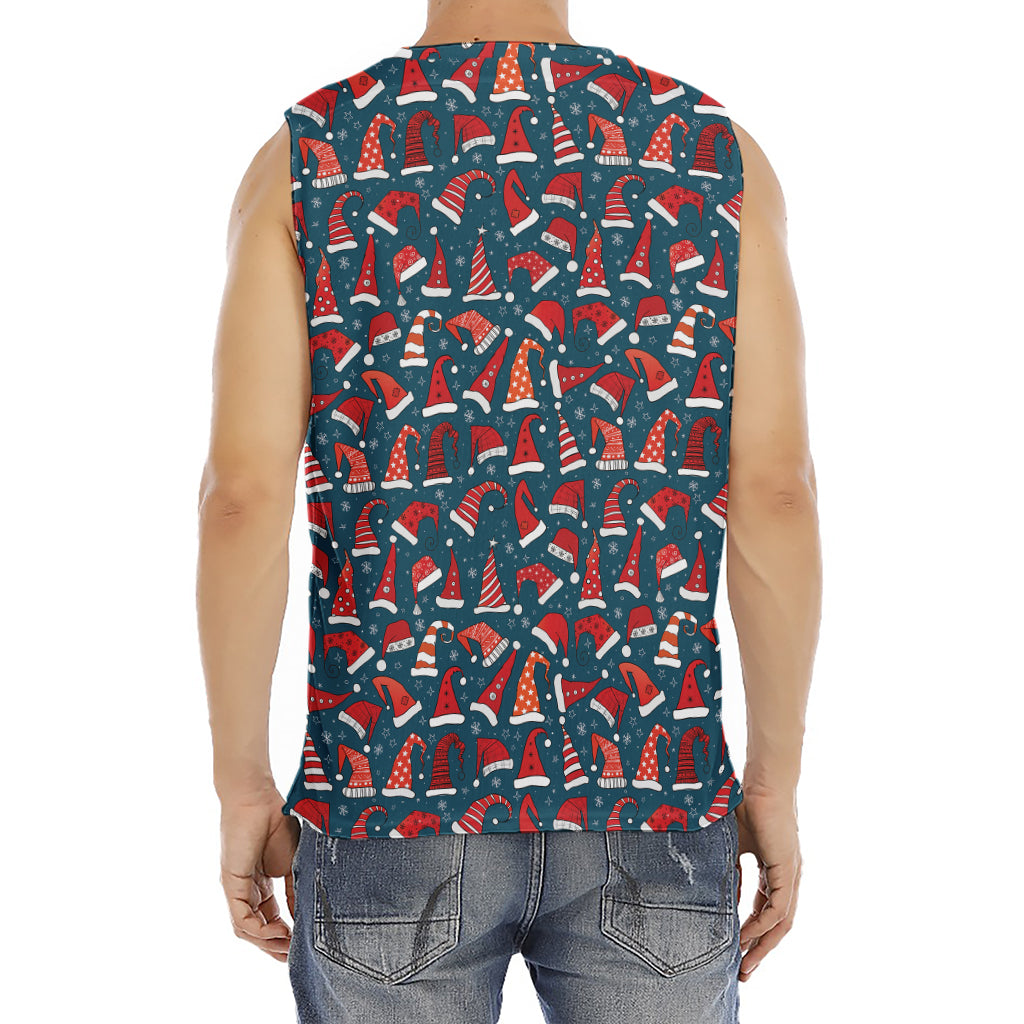 Christmas Santa Hats Pattern Print Men's Fitness Tank Top