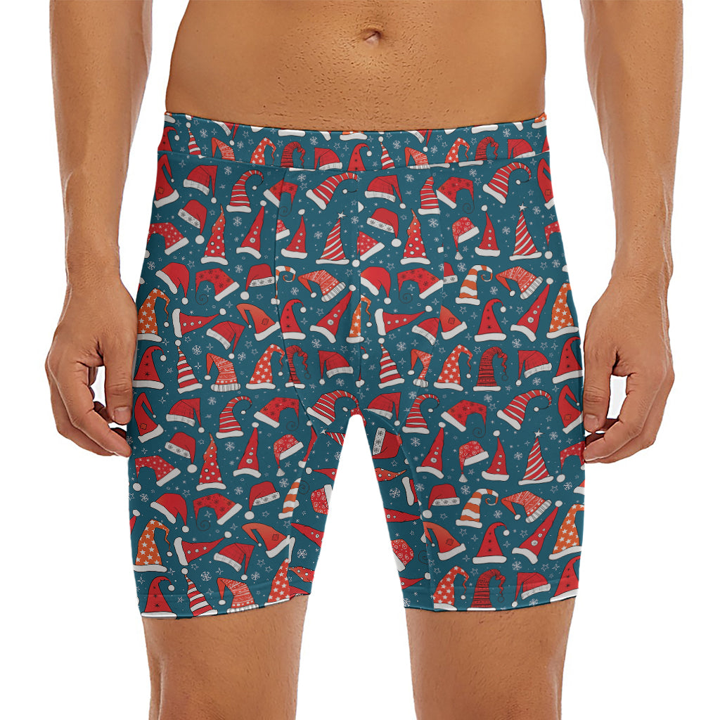 Christmas Santa Hats Pattern Print Men's Long Boxer Briefs