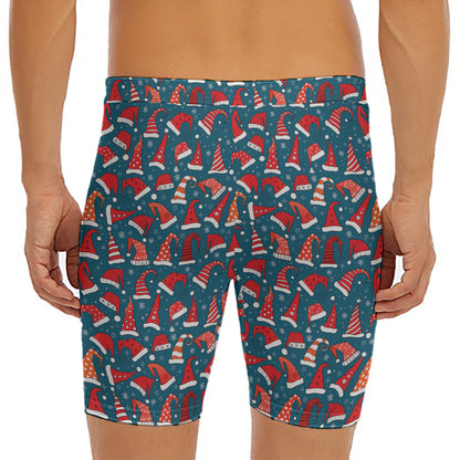 Christmas Santa Hats Pattern Print Men's Long Boxer Briefs