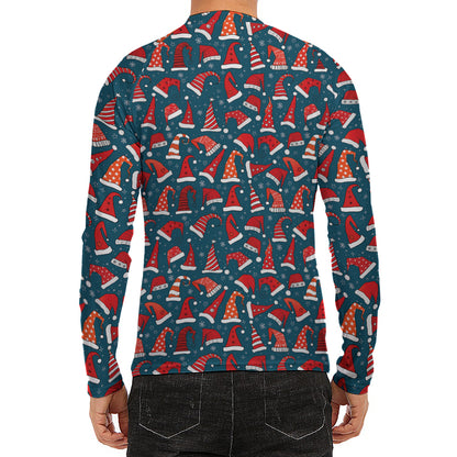 Christmas Santa Hats Pattern Print Men's Long Sleeve Rash Guard