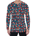 Christmas Santa Hats Pattern Print Men's Long Sleeve T-Shirt