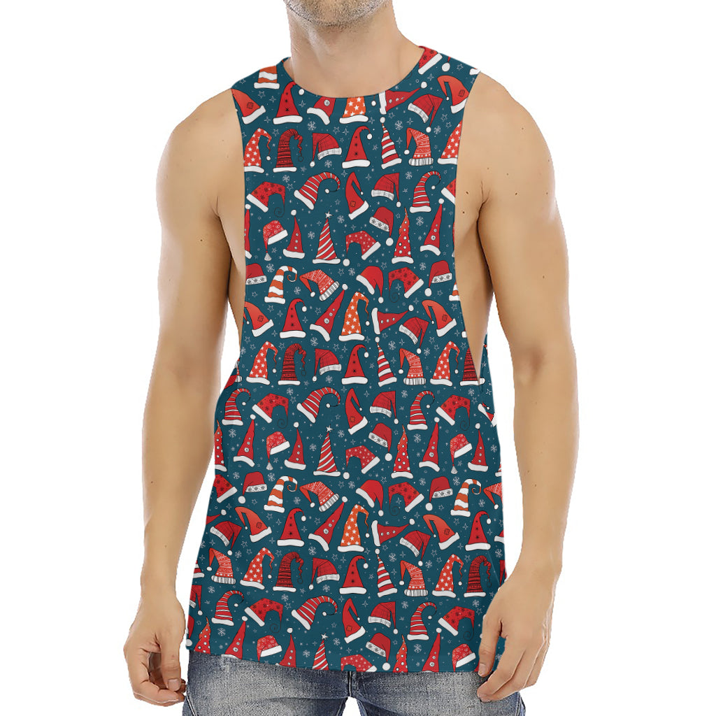 Christmas Santa Hats Pattern Print Men's Muscle Tank Top