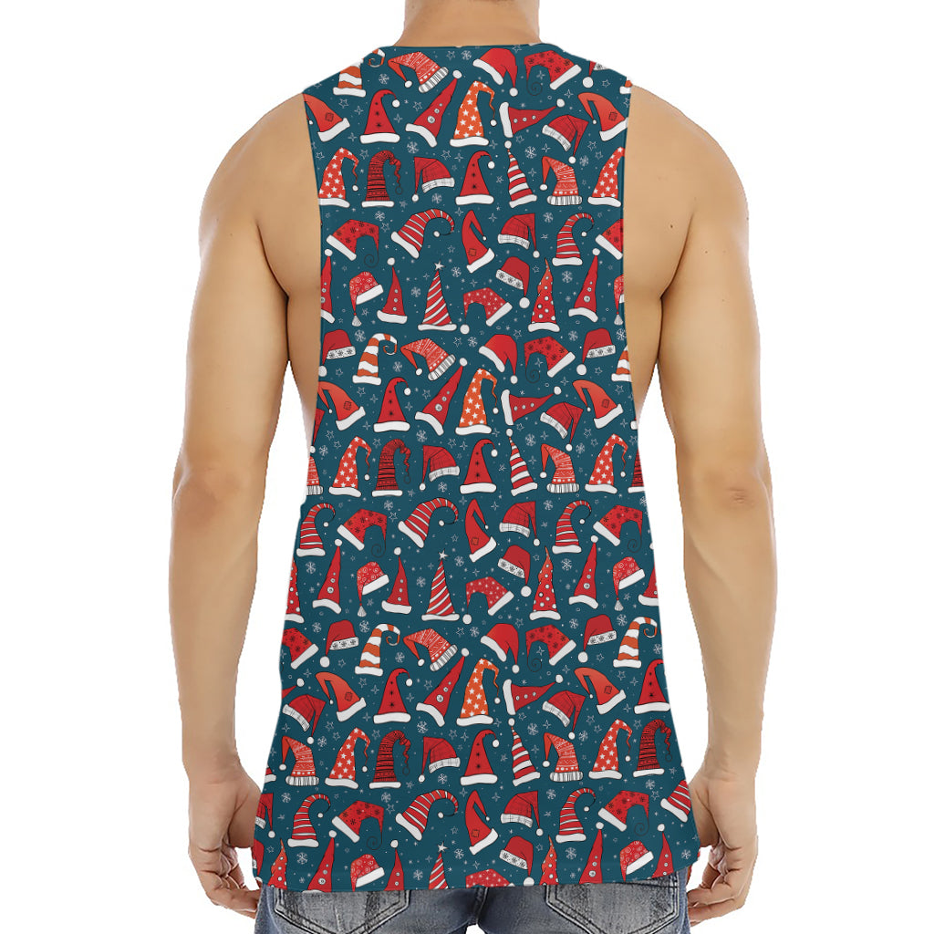 Christmas Santa Hats Pattern Print Men's Muscle Tank Top