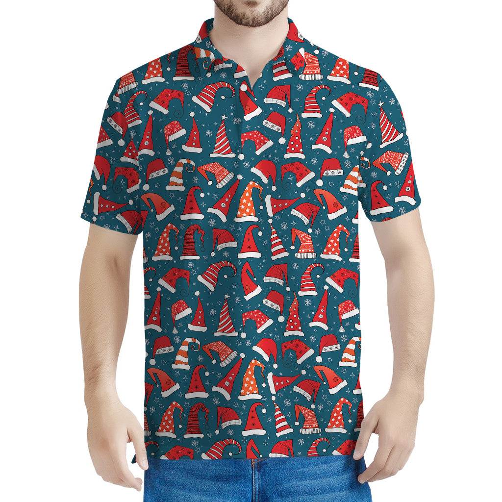 Christmas Santa Hats Pattern Print Men's Polo Shirt