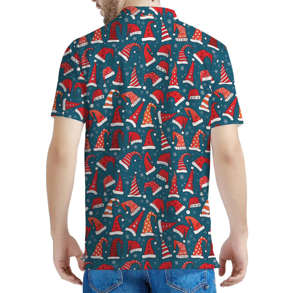 Christmas Santa Hats Pattern Print Men's Polo Shirt