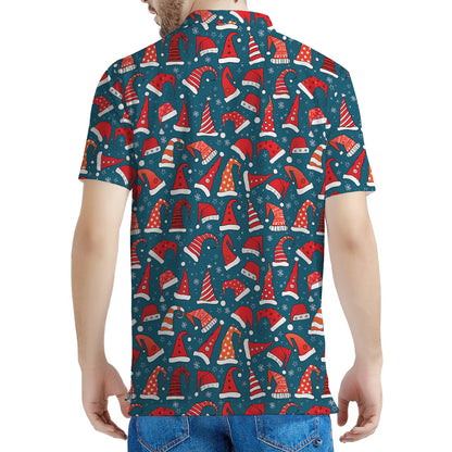Christmas Santa Hats Pattern Print Men's Polo Shirt