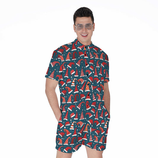 Christmas Santa Hats Pattern Print Men's Rompers