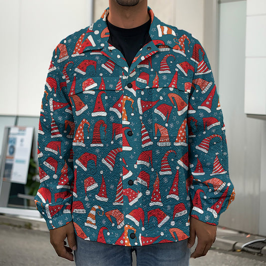 Christmas Santa Hats Pattern Print Men's Shirt Jacket