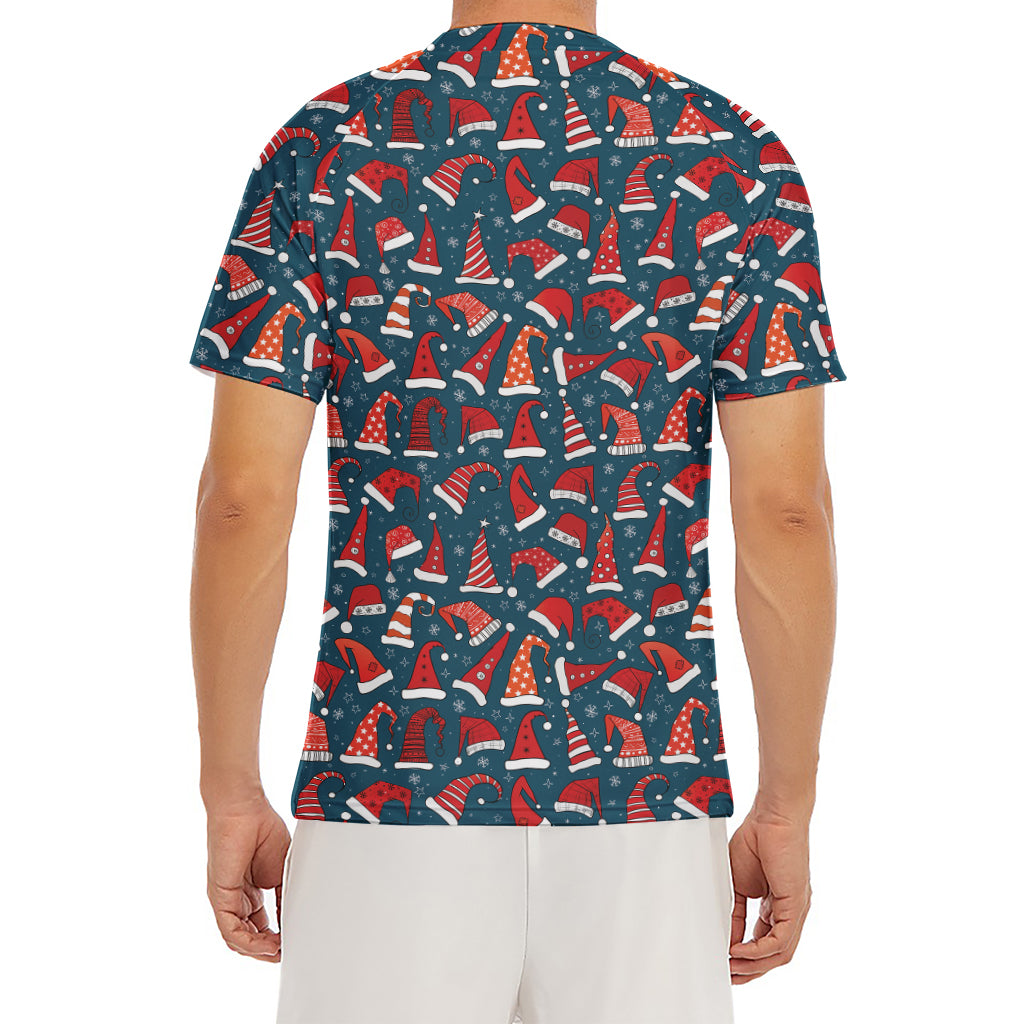 Christmas Santa Hats Pattern Print Men's Short Sleeve Rash Guard