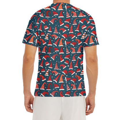 Christmas Santa Hats Pattern Print Men's Short Sleeve Rash Guard