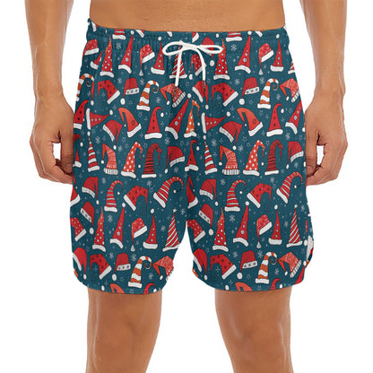 Christmas Santa Hats Pattern Print Men's Split Running Shorts