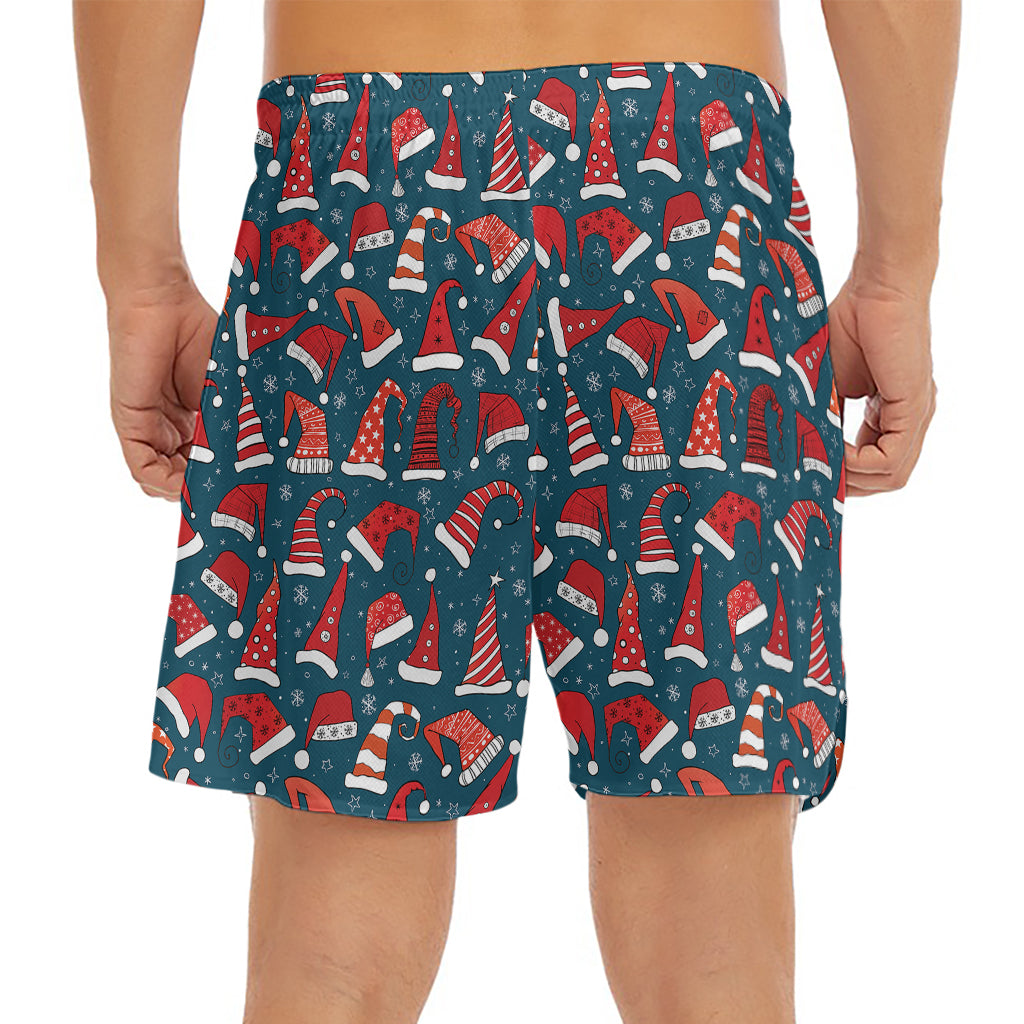 Christmas Santa Hats Pattern Print Men's Split Running Shorts