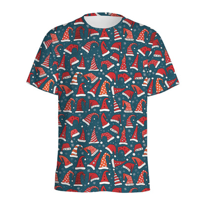 Christmas Santa Hats Pattern Print Men's Sports T-Shirt