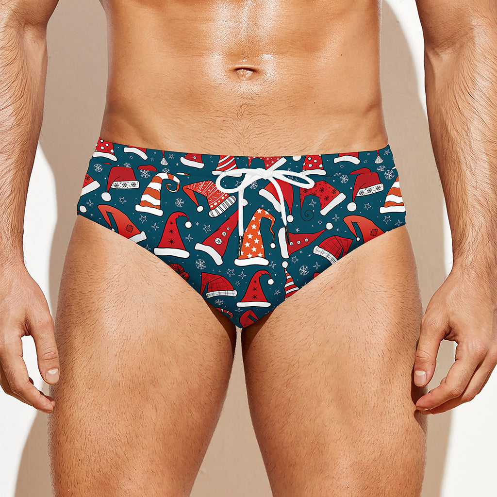 Christmas Santa Hats Pattern Print Men's Swim Briefs