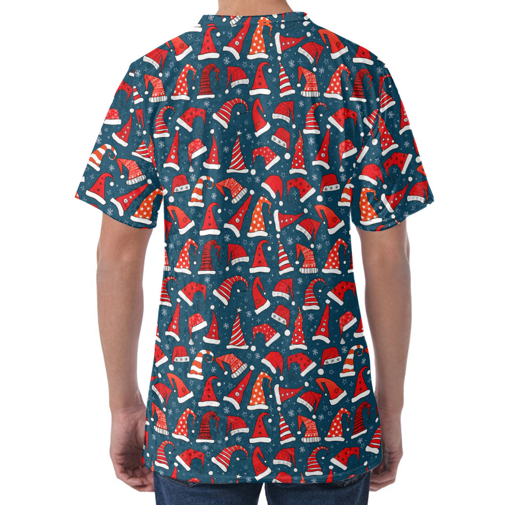 Christmas Santa Hats Pattern Print Men's Velvet T-Shirt